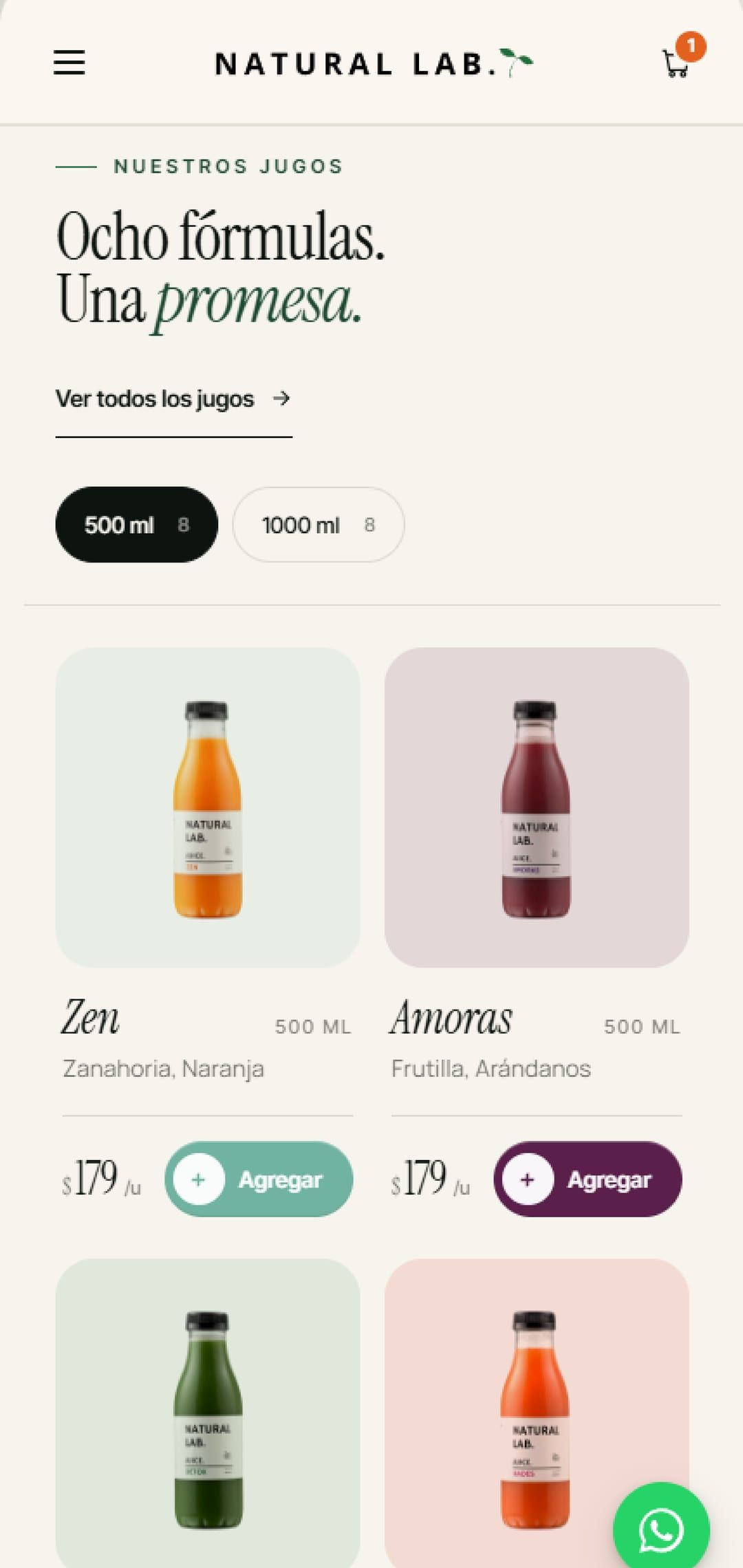 Natural Lab — Vista mobile (producto)