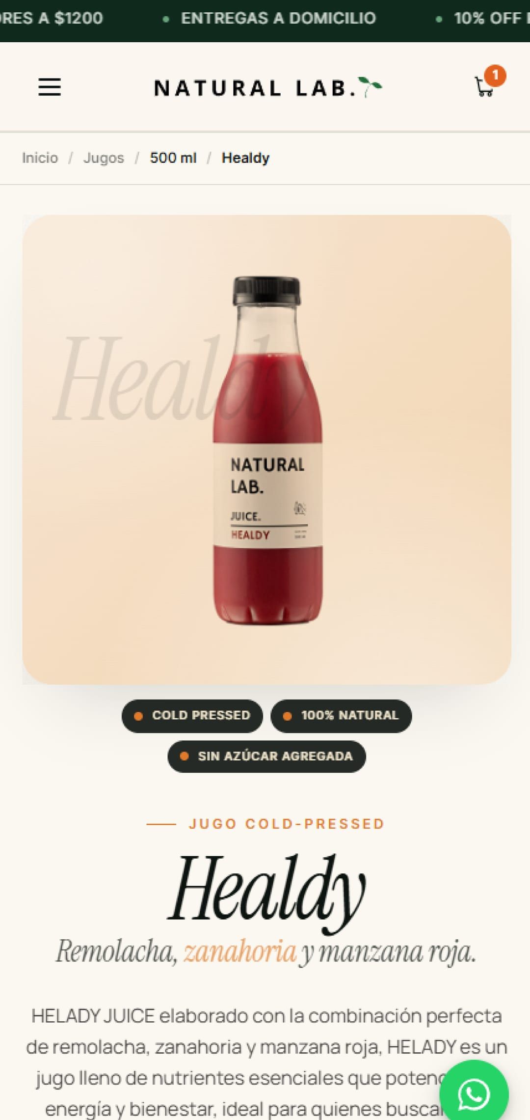 Natural Lab — Vista mobile (catálogo)